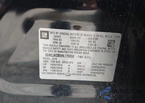 2017 Chevrolet Trax Ls z USA, uszkodzony, nr VIN 3GNCJKSB5HL175659